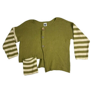 M Square Sweater Knit Women OS Green Asymmetrical Pullover Striped Sleeve Pocket